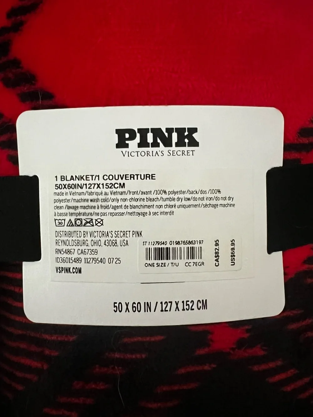 PINK Victoria's Secret Red and Black Plaid Cozy Plush Blanket